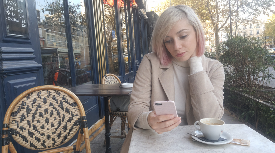 Femme pensive dans un caf&eacute;